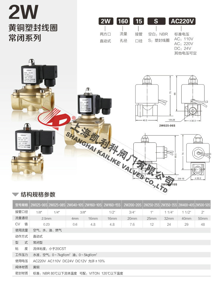 2W黃銅電磁閥黃銅塑封常閉系列